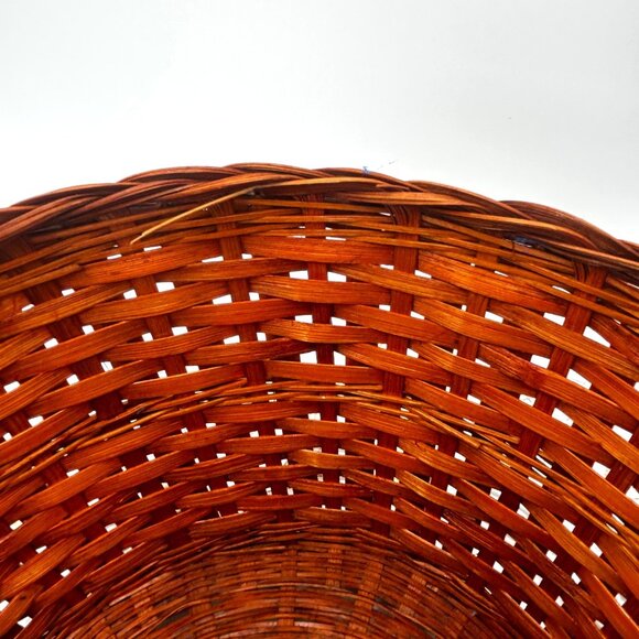 Large Rich Deep Brown Woven Rattan Basket With Braided Rim for Storage Or Decor - Picture 7 of 9